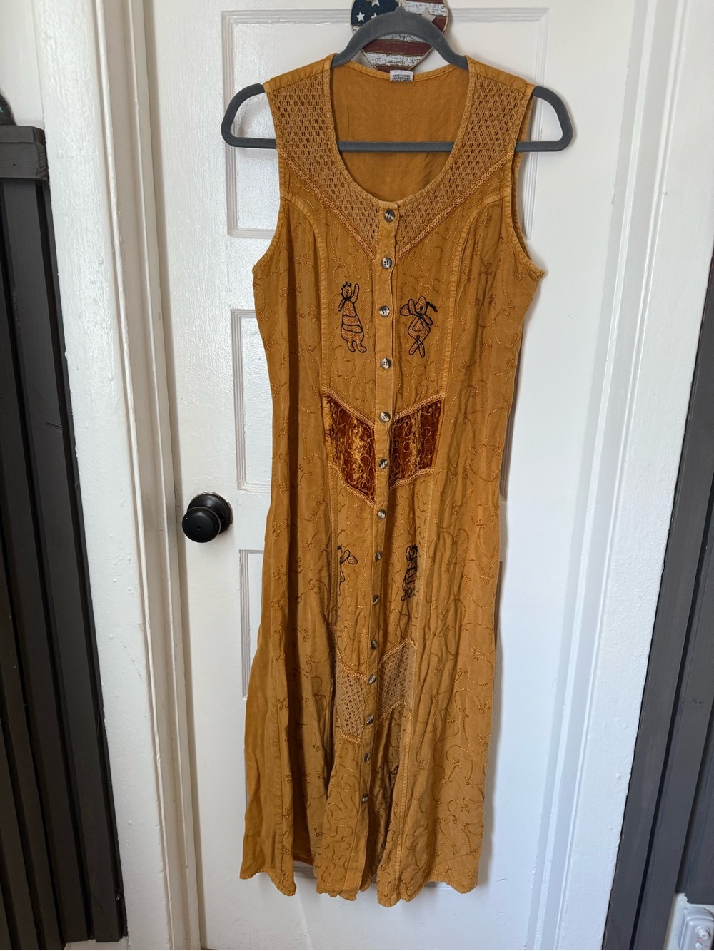 Boho Button-Front Sleeveless Maxi Dress - Mustard